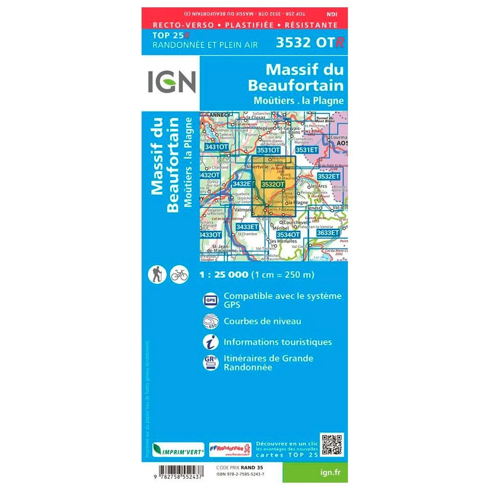 Carte IGN 3532OTR Massif Du Beaufortain, Moûtiers, La Plagne - Résistante 4 Carte IGN 3532OTR Massif Du Beaufortain, Moûtiers, La Plagne - Résistante – Image 2