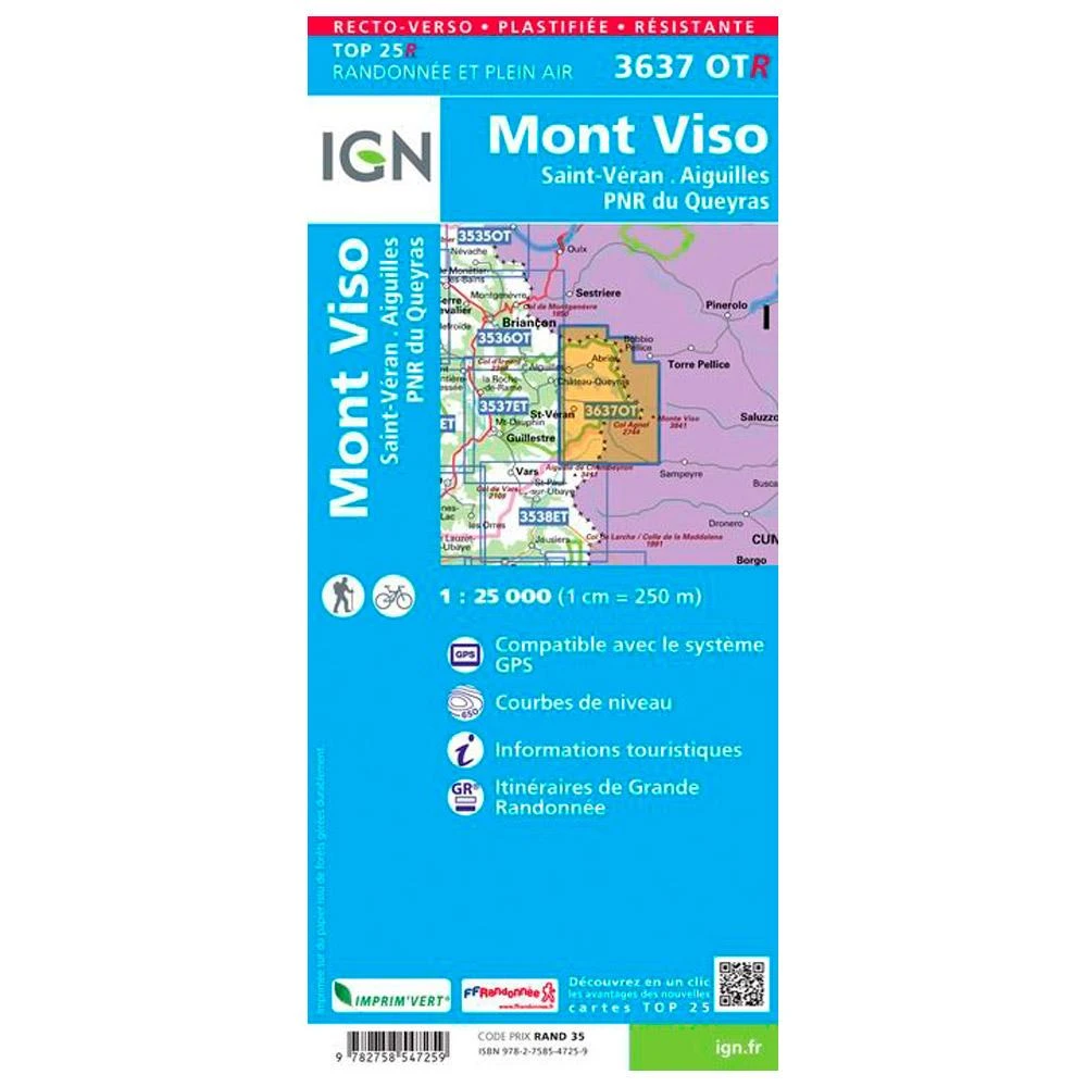 Carte IGN 3637OTR Mont Viso, Saint-Véran, Aiguilles, PNR Du Queyras - Résistante 4 Carte IGN 3637OTR Mont Viso, Saint-Véran, Aiguilles, PNR Du Queyras - Résistante – Image 2