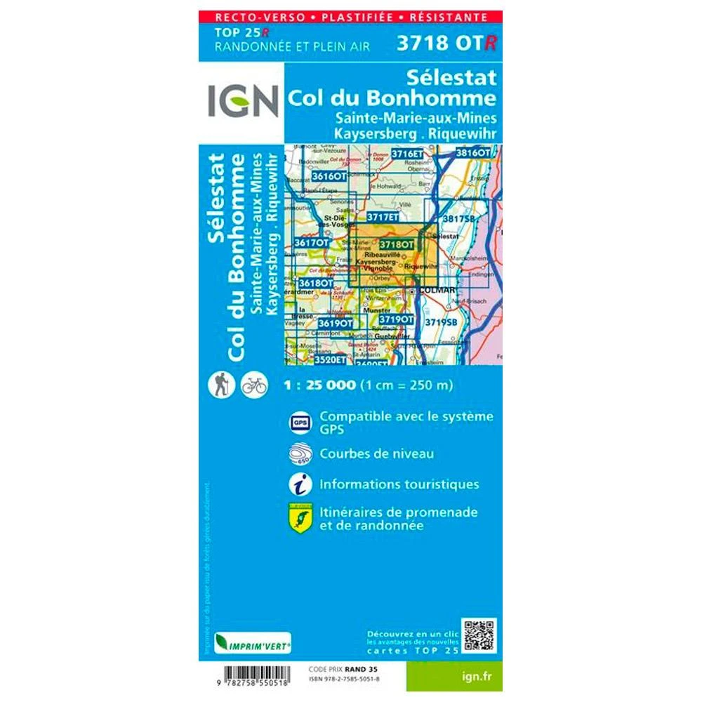 Carte IGN 3718OTR Sélestat, Col Du Bonhomme, Sainte-Marie-aux-Mines, Kaysersberg, Riquewihr - Résistante 4 Carte IGN 3718OTR Sélestat, Col Du Bonhomme, Sainte-Marie-aux-Mines, Kaysersberg, Riquewihr - Résistante – Image 2